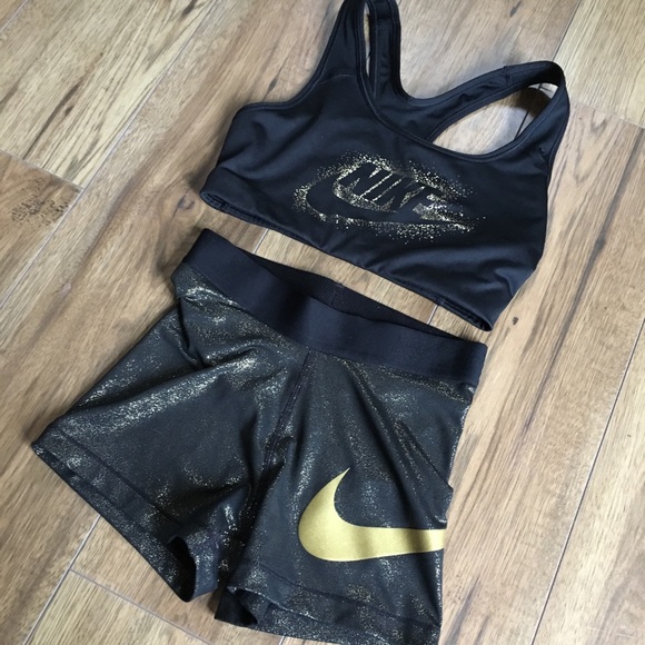 Nike Pants - Nike Dri Fit black and gold shorts and sportsbra